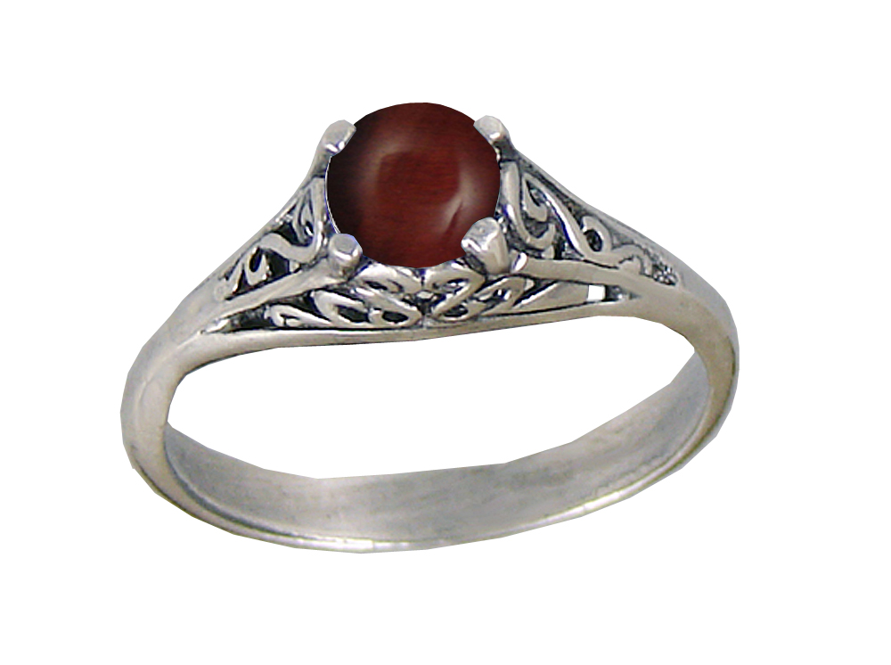 Sterling Silver Filigree Ring With Red Tiger Eye Size 9